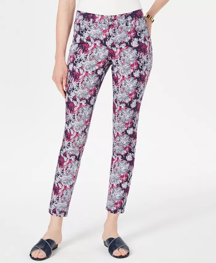 Calça jeans feminina Charter Club Petite com estampa e controle de barriga, tamanho 16 Petite, azul