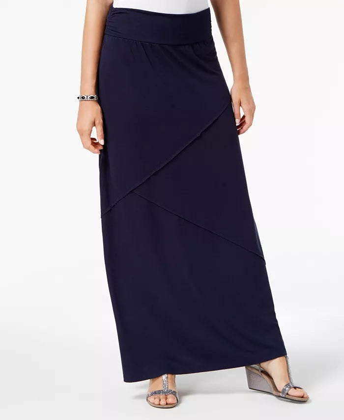 Saia longa feminina estilo &amp; co, cintura confortável, azul marinho, tamanho extrapequeno