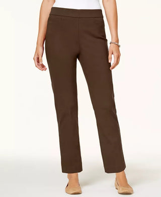 Calça justa Alfred Dunner Classics Allure Pull-On feminina, marrom, tamanho 16