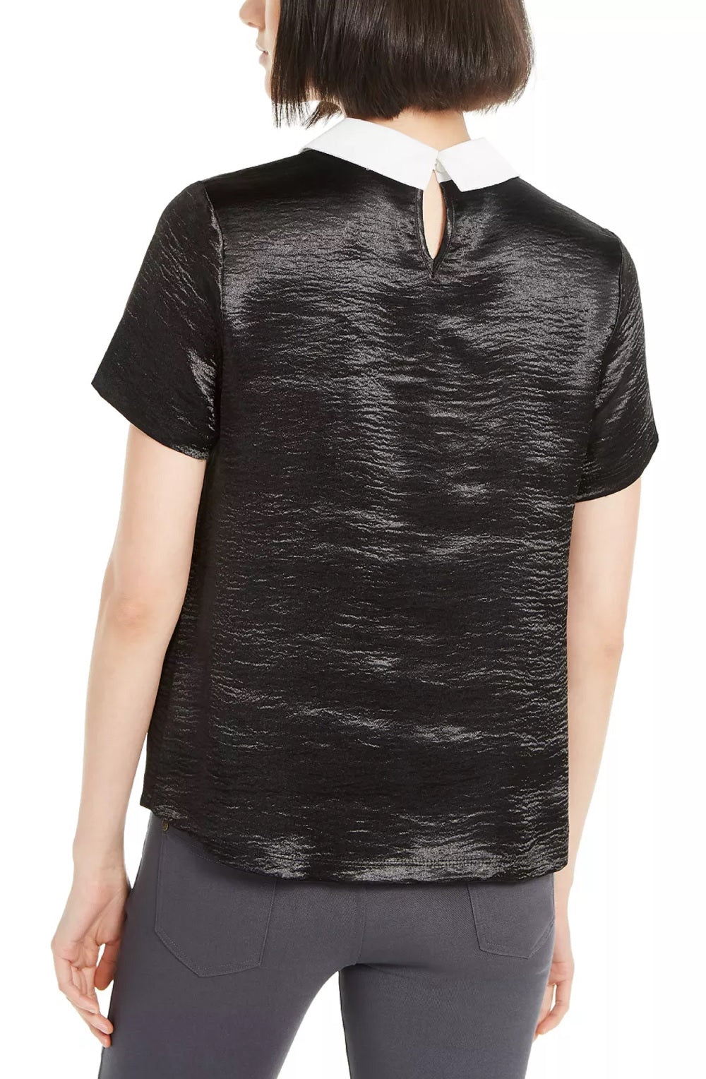 Top feminino Monteau com gola de strass, preto, tamanho M