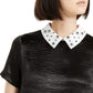 Top feminino Monteau Petite com gola de strass, preto, tamanho pequeno grande
