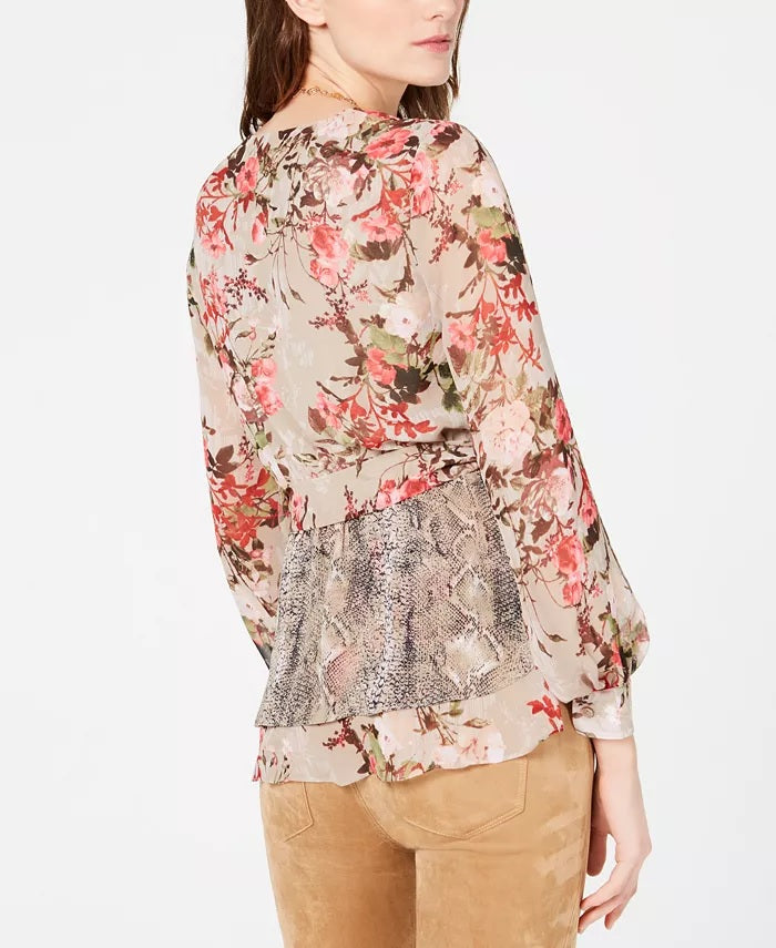 Blusa feminina envelope peplum estampada pequena da INC International Concepts, tamanho dourado - pequena G
