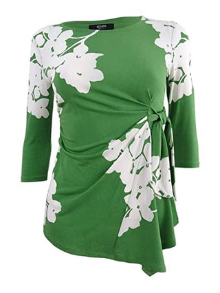 Top Alfani Feminino Petite Estampado com Amarração Lateral Verde Tamanho Petite S