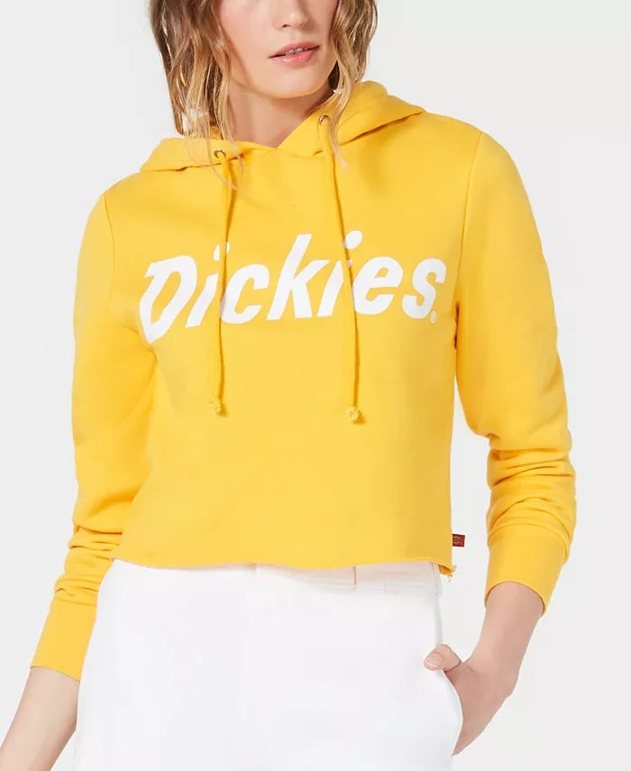Dickies Moletom com capuz feminino curto com estampa de logotipo e gráfico, amarelo, tamanho médio