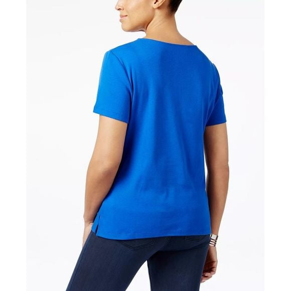 Karen Scott Blusa Feminina com Laço e Camadas Azul Tamanho P