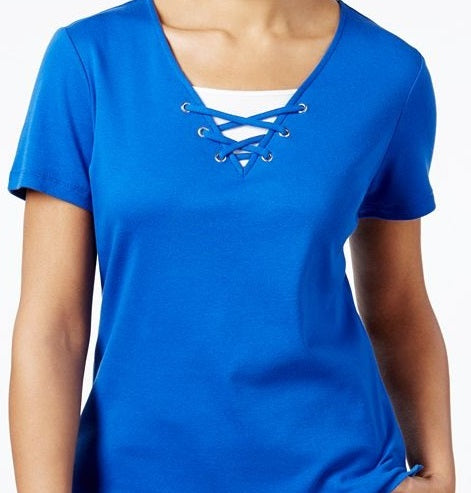 Karen Scott Blusa Feminina com Laço e Camadas Azul Tamanho P