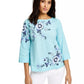 Blusa feminina Charter Club com bordado floral em mistura de linho, azul-marinho, tamanho X-S