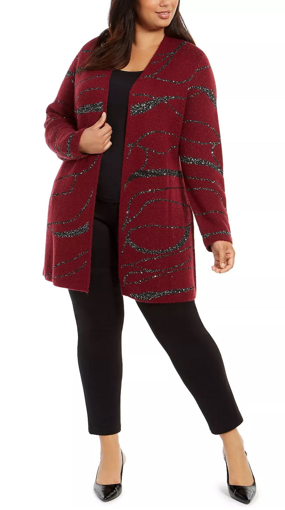 Cardigan feminino Alfani plus size com lantejoulas e redemoinhos, vermelho, tamanho 0X