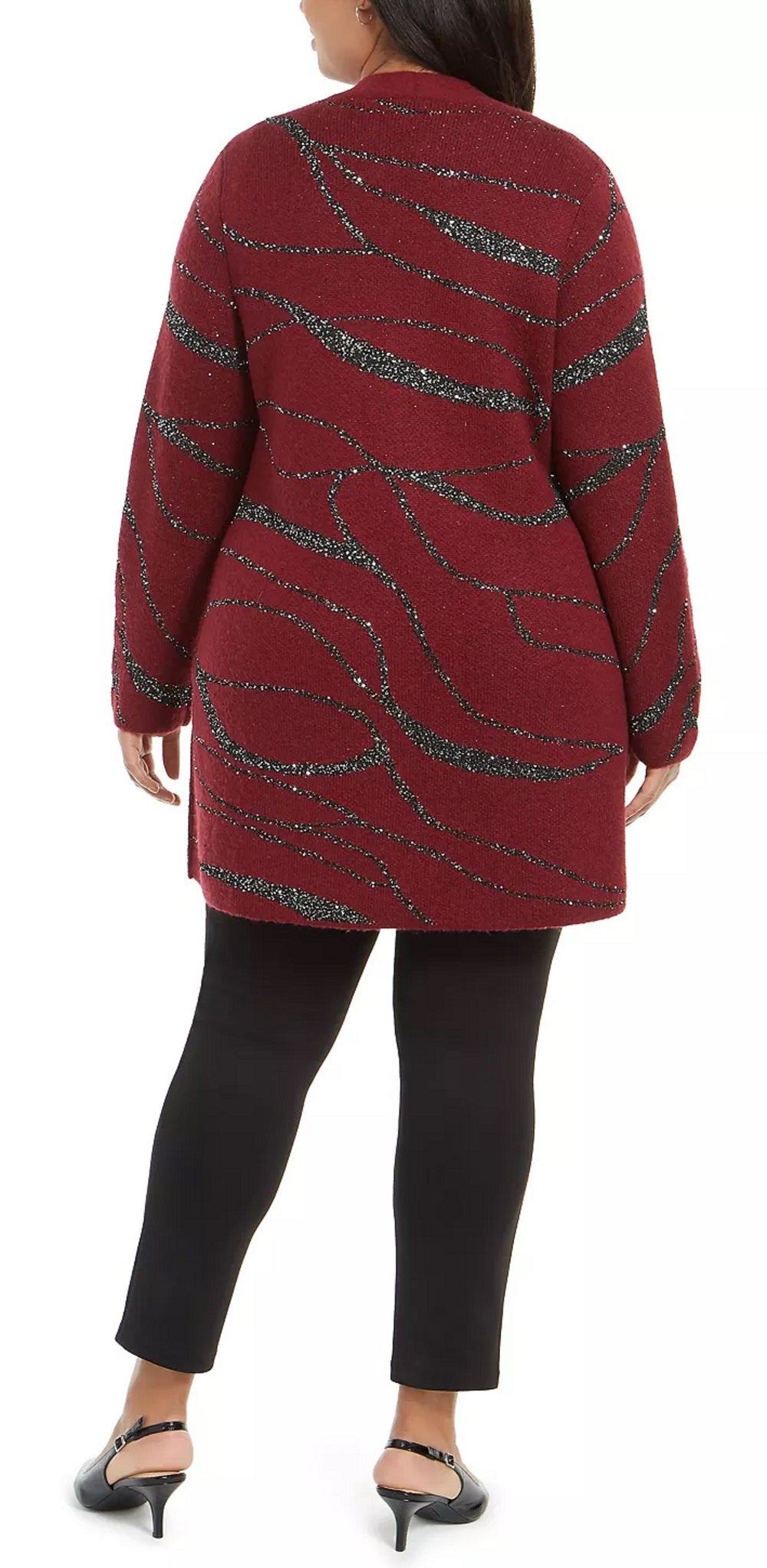 Cardigan feminino Alfani plus size com lantejoulas e redemoinhos, vermelho, tamanho 0X