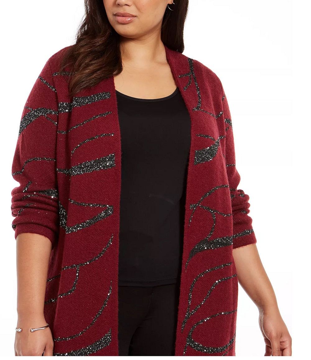 Cardigan feminino Alfani plus size com lantejoulas e redemoinhos, vermelho, tamanho 0X