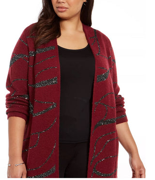 Cardigan feminino Alfani plus size com lantejoulas e redemoinhos, vermelho, tamanho 0X