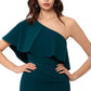 Vestido feminino Xscape com babados e um ombro, verde, tamanho 6