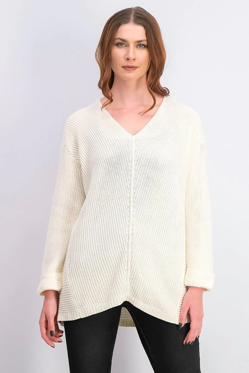 Suéter feminino Charter Club de algodão texturizado com decote em V, branco, tamanho X-S