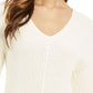 Suéter feminino Charter Club de algodão texturizado com decote em V, branco, tamanho X-S