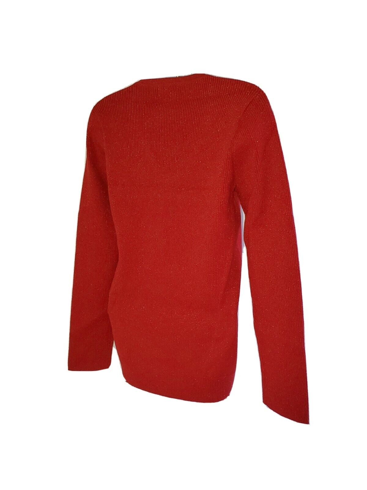 Suéter feminino DKNY com fios metálicos e detalhes em vermelho, tamanho pequeno