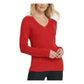 Suéter feminino DKNY com fios metálicos e detalhes em vermelho, tamanho pequeno