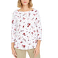Charter Club Top feminino estampado pequeno de algodão pima, branco, tamanho pequeno