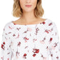 Charter Club Top feminino estampado pequeno de algodão pima, branco, tamanho pequeno