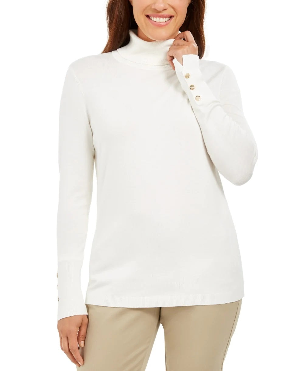 Suéter feminino JM Collection com mangas enfeitadas e decote em V, branco, tamanho XXL