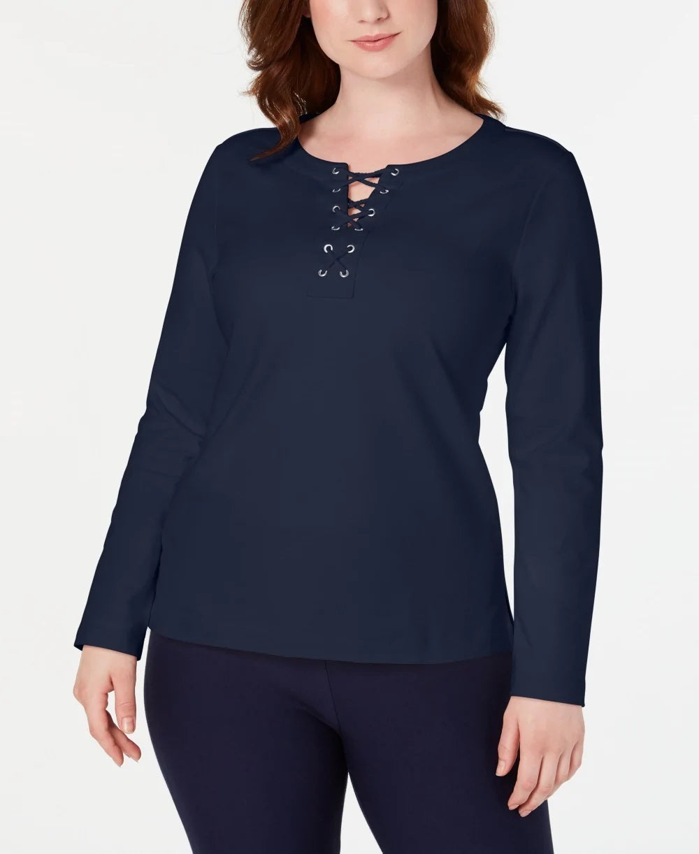 Moletom feminino Karen Scott French Terry com cadarço, azul, tamanho médio