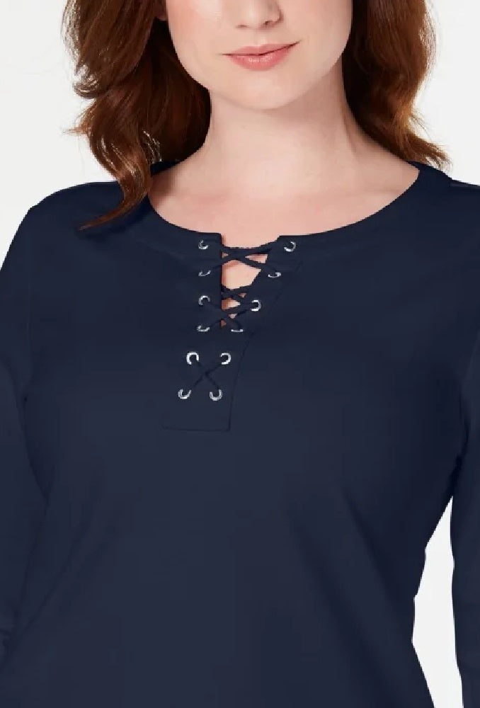 Moletom feminino Karen Scott French Terry com cadarço, azul, tamanho médio