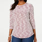 Karen Scott Top Feminino Petite Space-Dye Manga 3/4 Médio Vermelho Tamanho Pequeno Grande