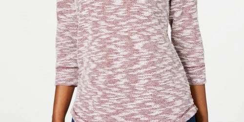 Karen Scott Top Feminino Petite Space-Dye Manga 3/4 Médio Vermelho Tamanho Pequeno Grande