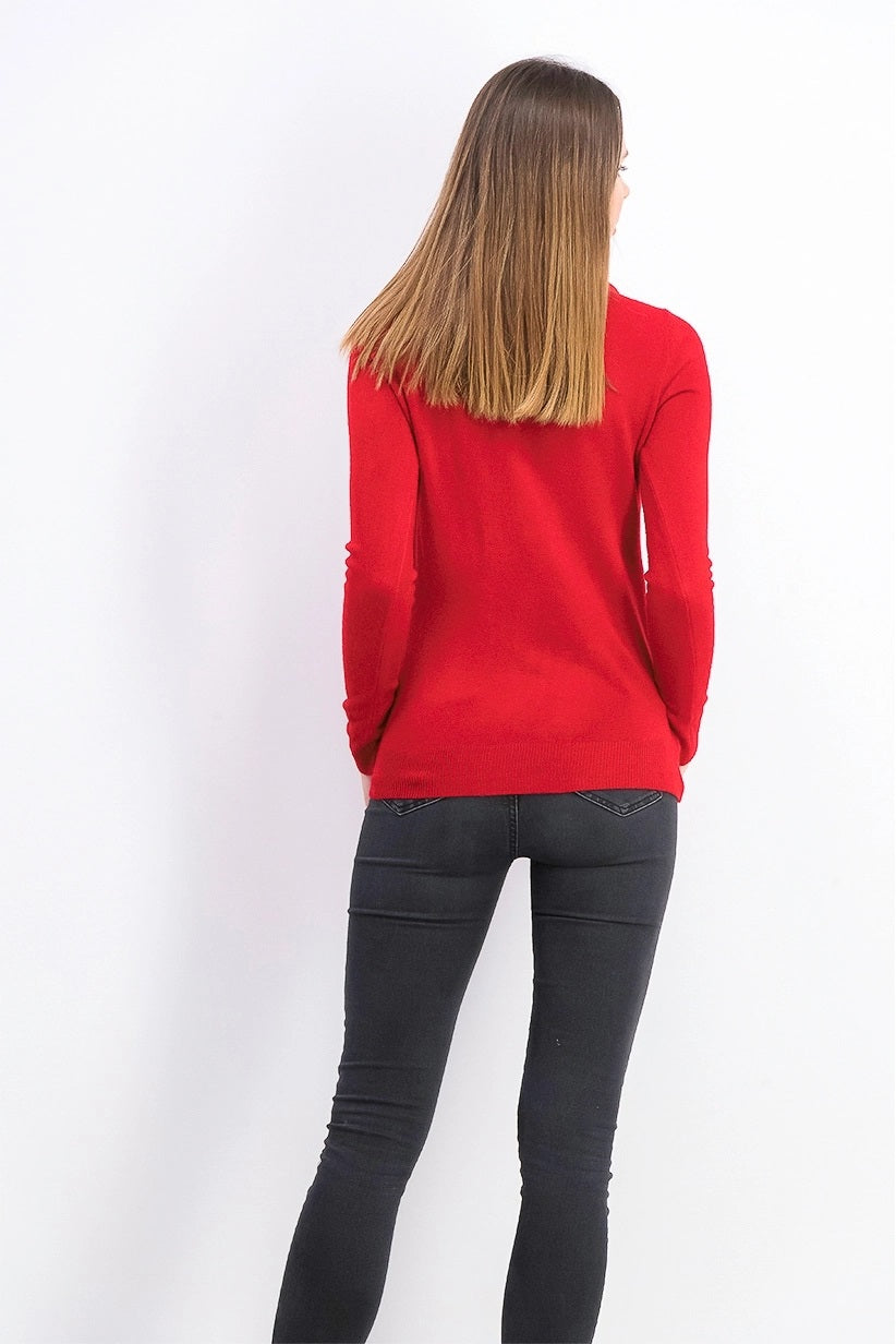 Karen Scott Suéter feminino pequeno com botões e ombros de fora, vermelho, tamanho médio