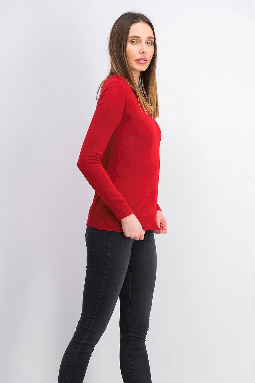 Karen Scott Suéter feminino pequeno com botões e ombros de fora, vermelho, tamanho médio