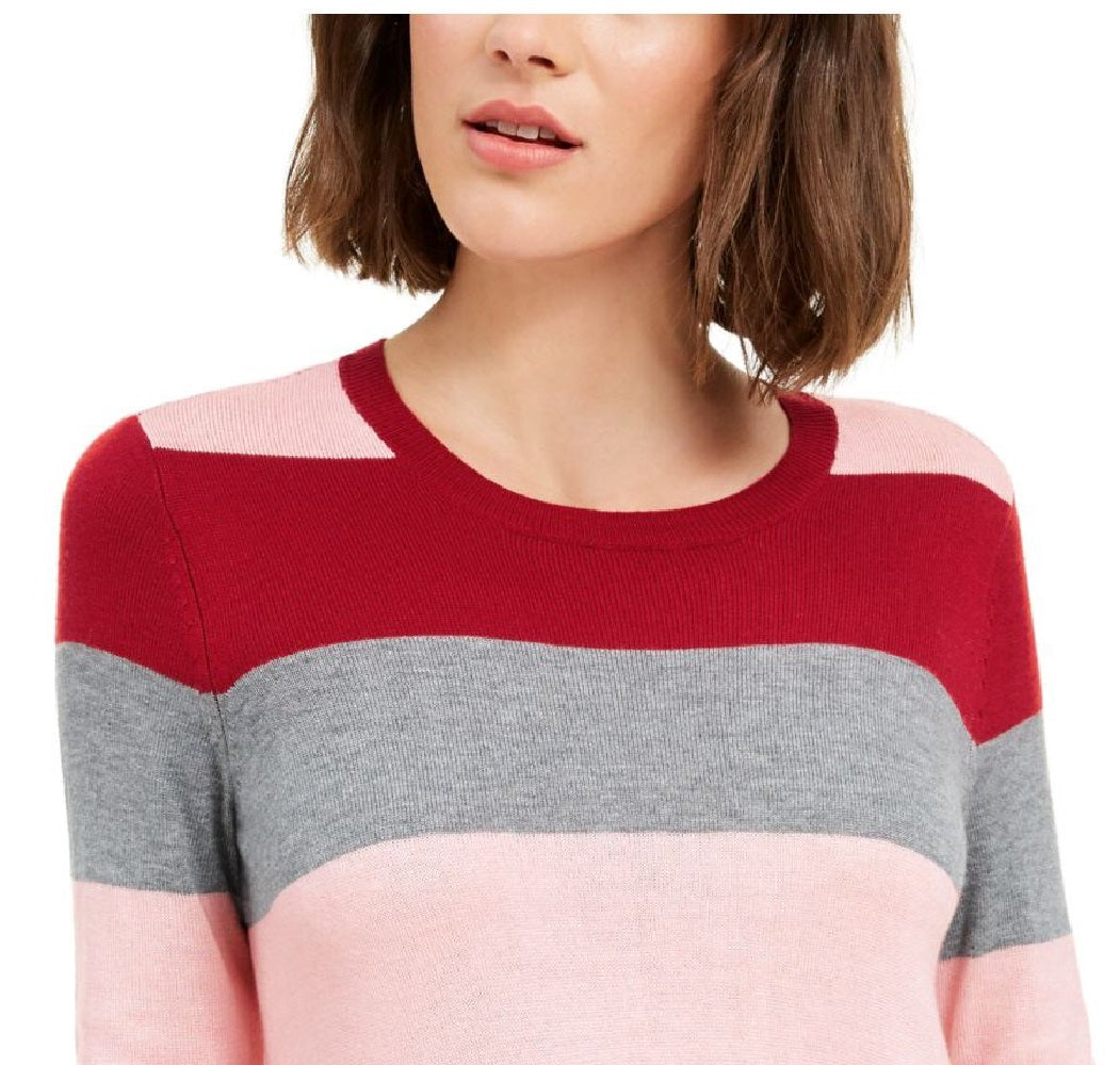 Suéter feminino Maison Jules com estampa de blocos de cores e gola alta, tamanho vermelho, tamanho P