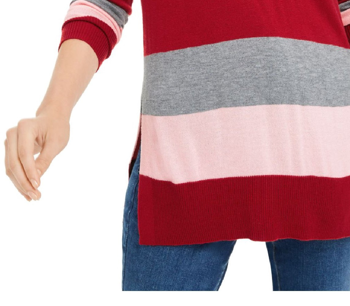 Suéter feminino Maison Jules com estampa de blocos de cores e gola alta, tamanho vermelho, tamanho P