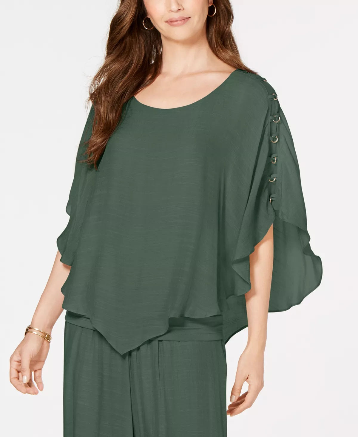 JM Collection Blusa de gaze feminina, verde, tamanho pequeno