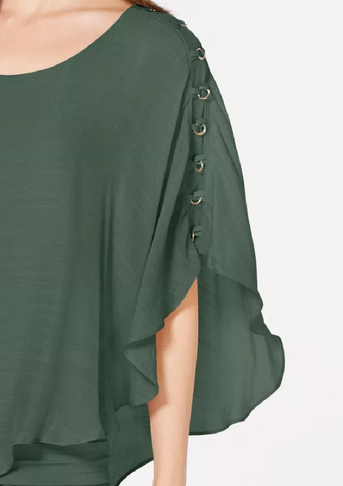 JM Collection Blusa de gaze feminina, verde, tamanho pequeno