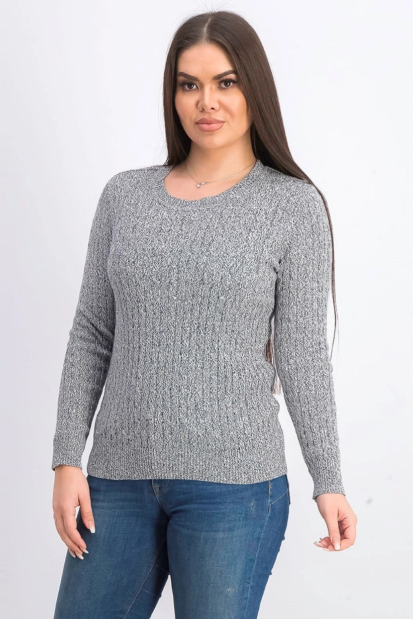 Karen Scott Suéter Feminino Petite Marled Algodão Tricô com Cabo Cinza Tamanho PS