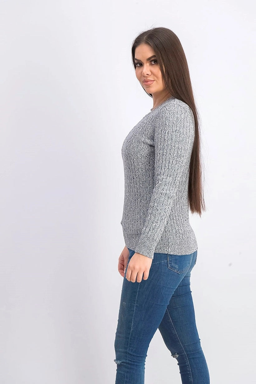 Karen Scott Suéter Feminino Petite Marled Algodão Tricô com Cabo Cinza Tamanho PS