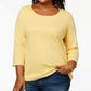 Karen Scott Top feminino com decote redondo, amarelo, tamanho extragrande
