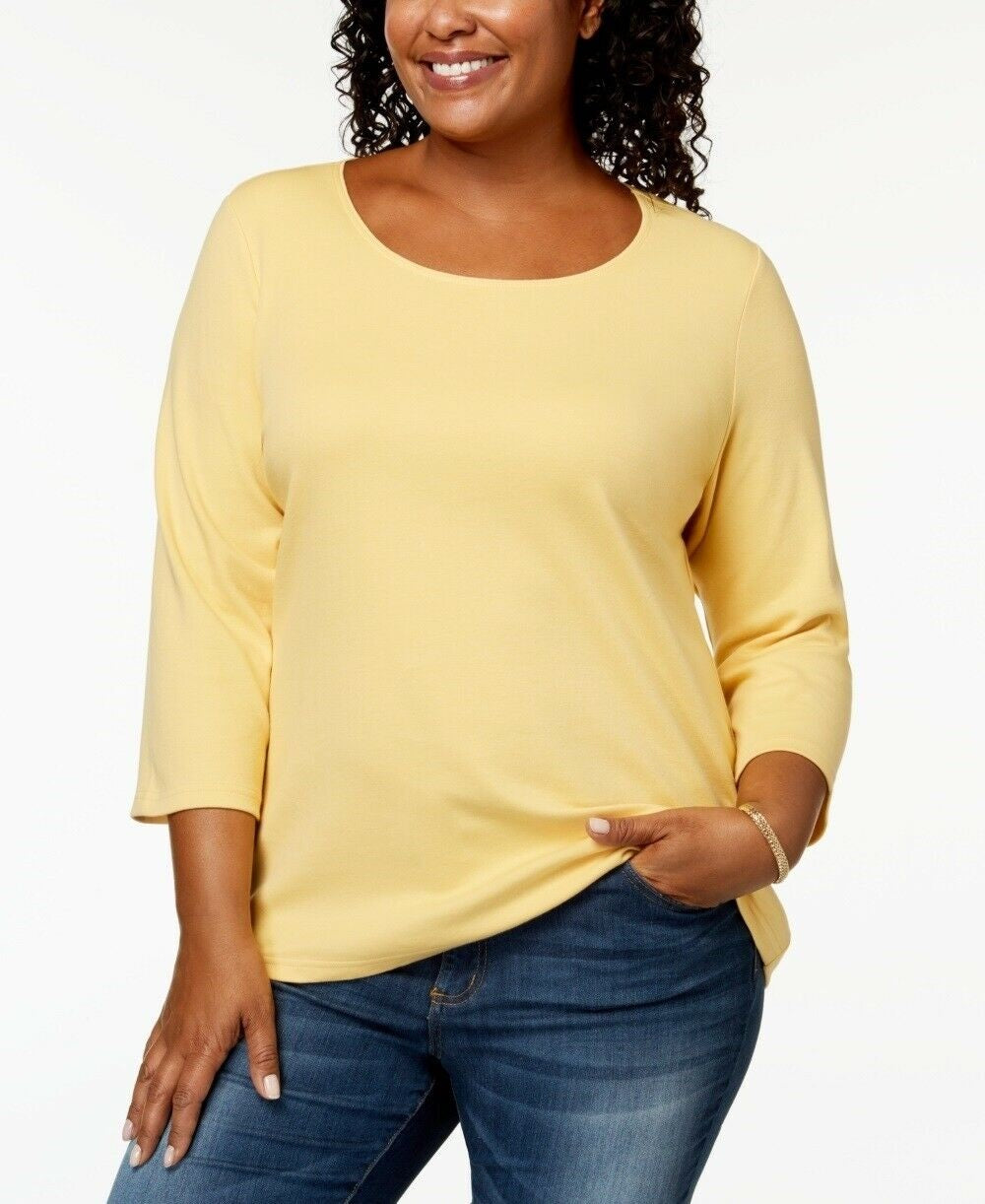 Karen Scott Top feminino com decote redondo, amarelo, tamanho extragrande