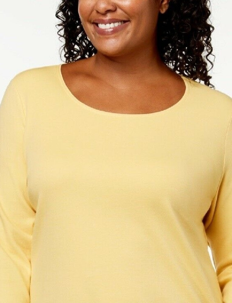 Karen Scott Top feminino com decote redondo, amarelo, tamanho extragrande