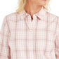 Charter Club Feminino Botão Windowpane Xadrez Punho Gola Top Rosa Tamanho Médio