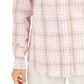 Charter Club Feminino Botão Windowpane Xadrez Punho Gola Top Rosa Tamanho Médio