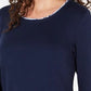 Karen Scott Top feminino pequeno com acabamento estampado, azul, tamanho pequeno extragrande