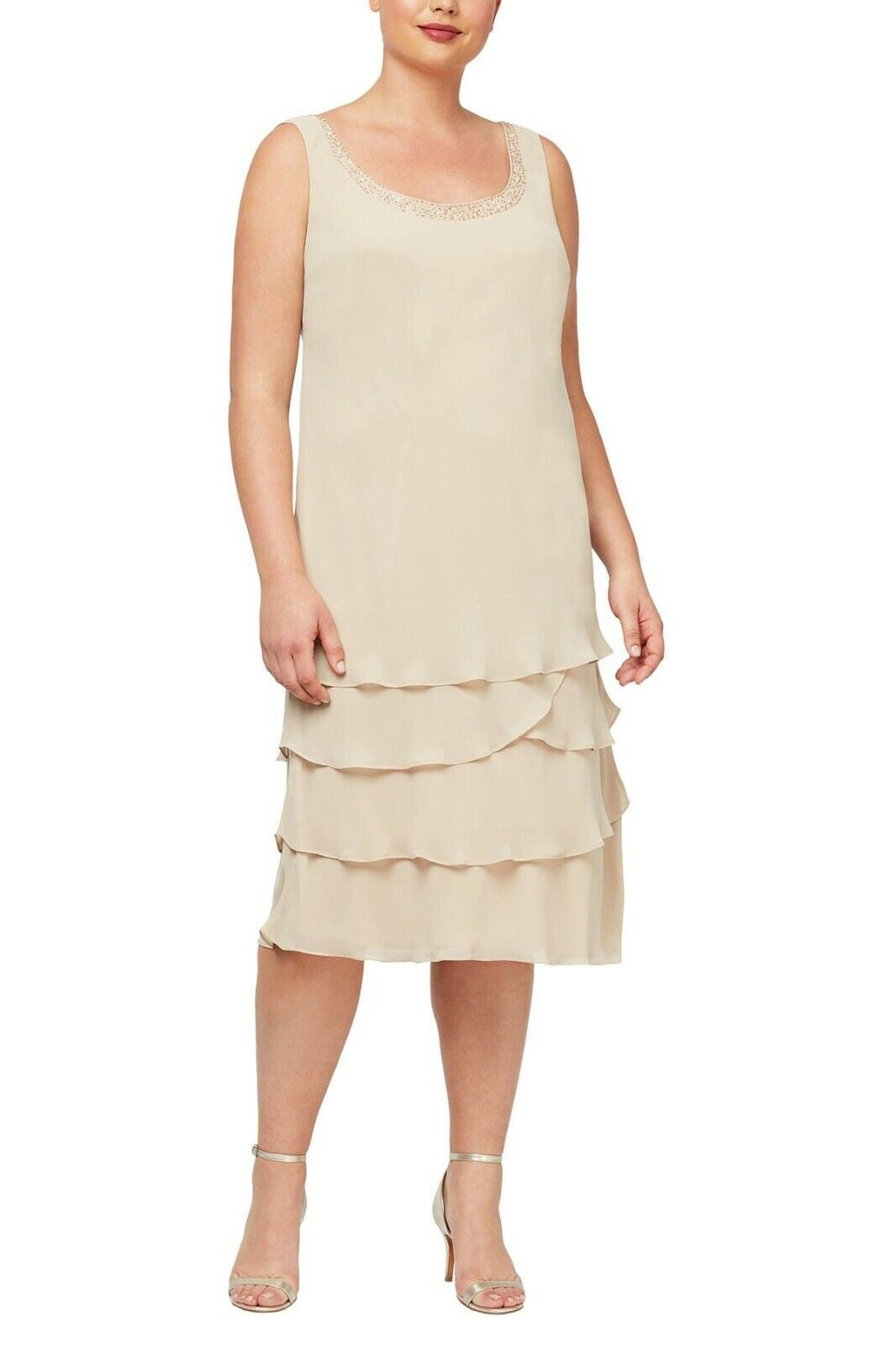 SL Fashions Jaqueta feminina com abertura frontal e vestido em camadas, bege, tamanho 12