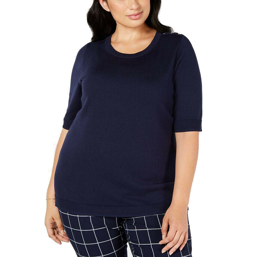 Suéter feminino Charter Club com botões nos ombros, azul marinho, tamanho pequeno