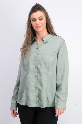 Charter Club Women's Woven Solid Tencel Shirt Green Size Large