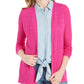 Cardigan feminino com abertura frontal e decote em V, rosa, tamanho pequeno