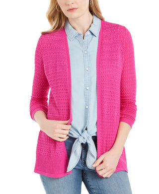 Cardigan feminino com abertura frontal e decote em V, rosa, tamanho pequeno