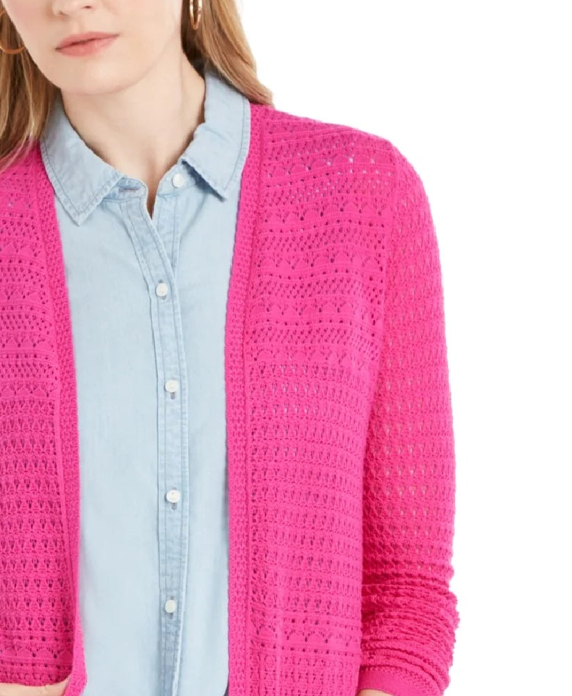 Cardigan feminino com abertura frontal e decote em V, rosa, tamanho pequeno