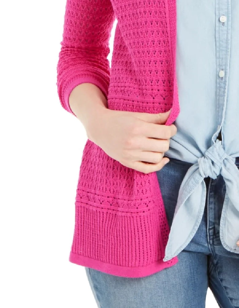 Cardigan feminino com abertura frontal e decote em V, rosa, tamanho pequeno