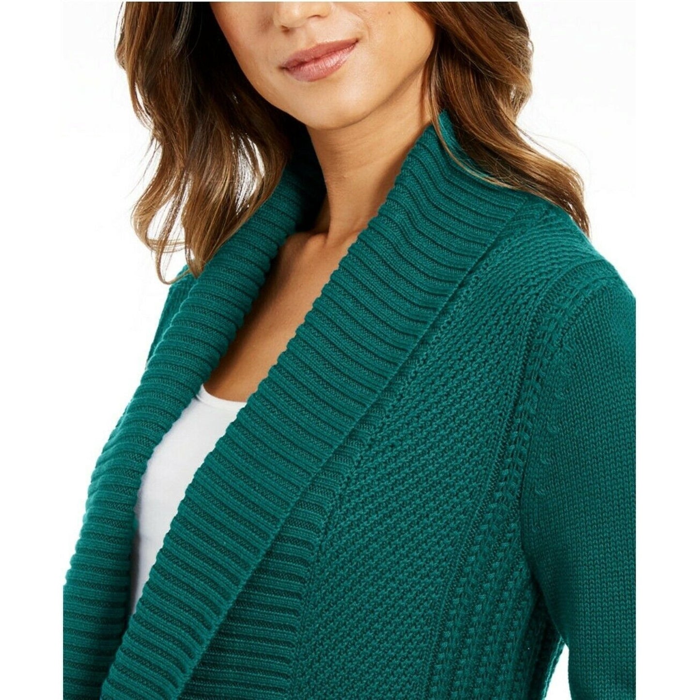 Cardigan feminino de algodão com abertura frontal, verde, tamanho pequeno