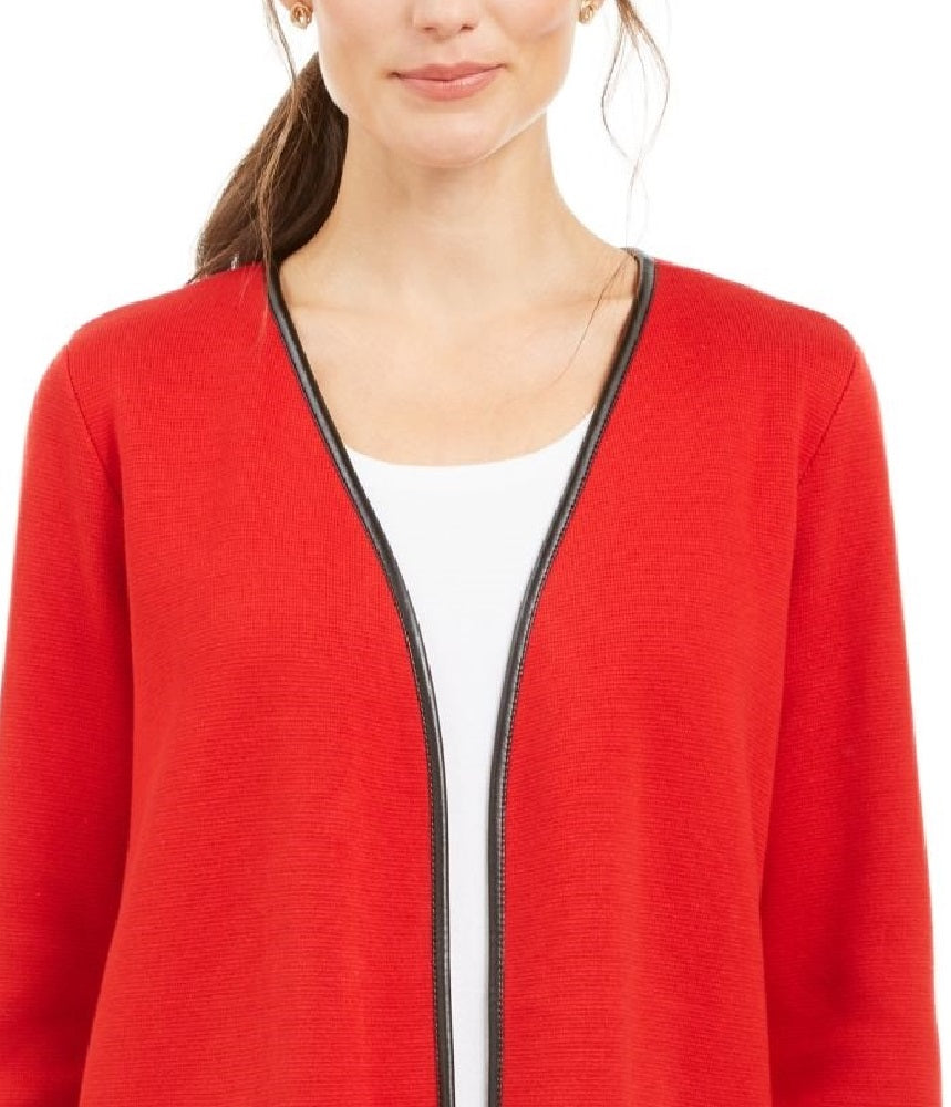 Cardigan feminino Charter Club Milano Cotton com abertura frontal, vermelho, tamanho médio